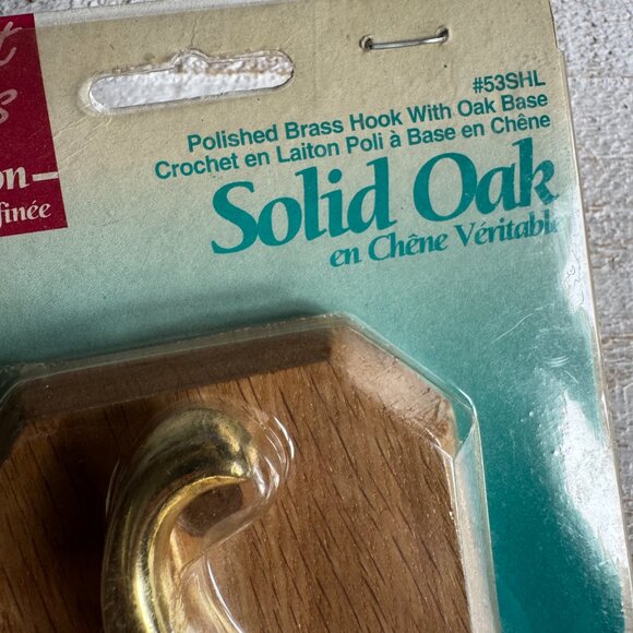 Vintage Metal Hook with Solid Oak Back Plate - New Old Stock - Picture 2 of 9